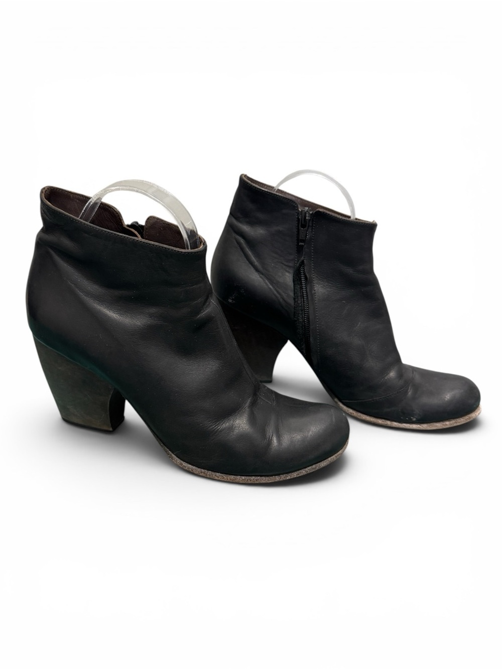 Coclico Black Leather Ankle Booties Block Heel Made in Spain Size 39